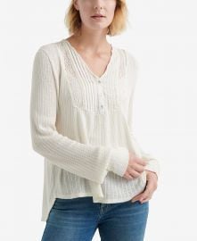 Lucky Brand Pintuck-Bib Knit Top Women -  Tops - Macy s at Macys